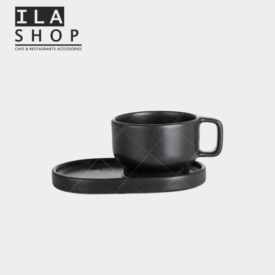 فنجان نعلبکی کاپوچینو مشکی آرتیزان شش عددی ایلا