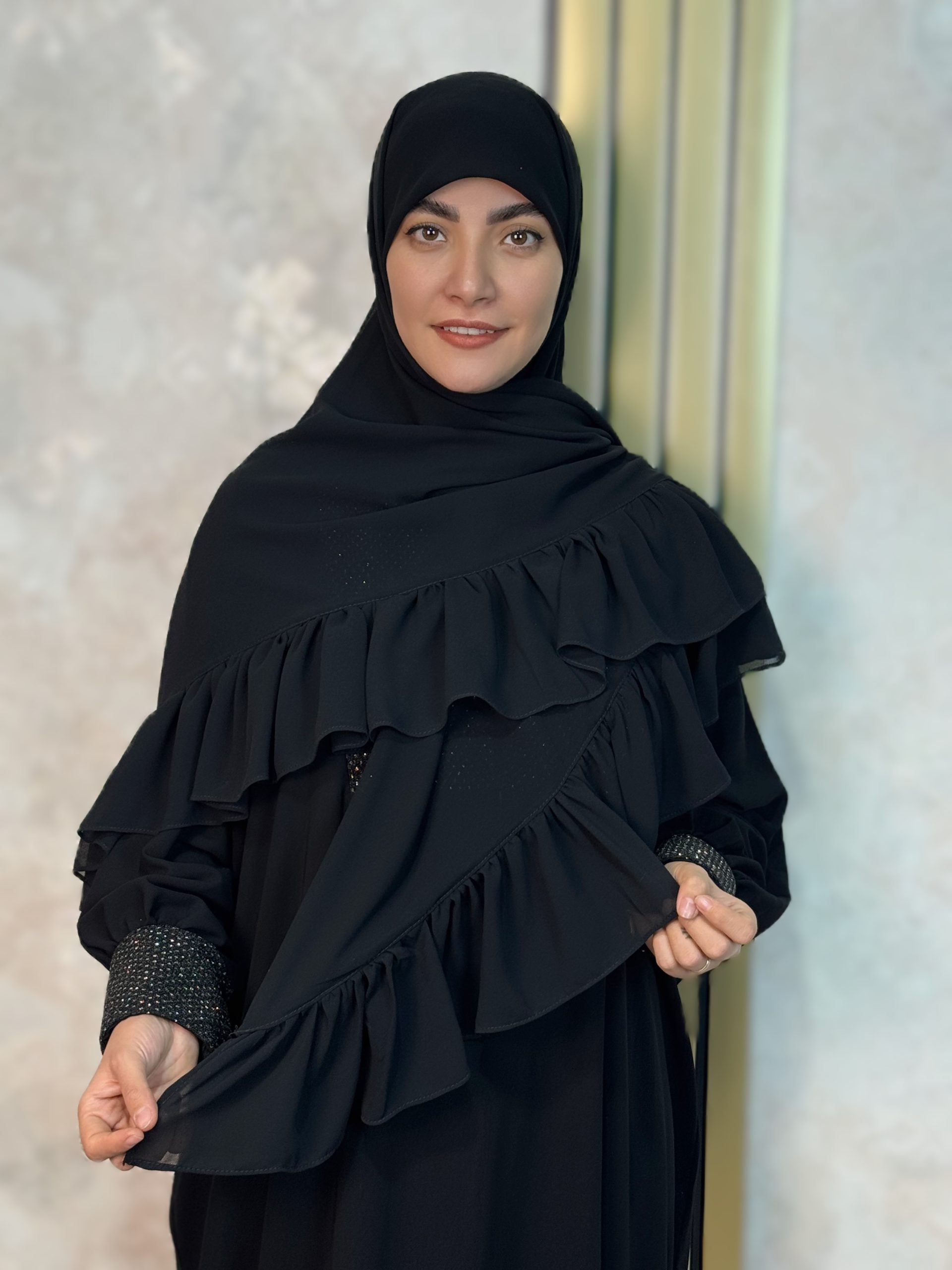 روسری حریر شیفون دورچین مشکی