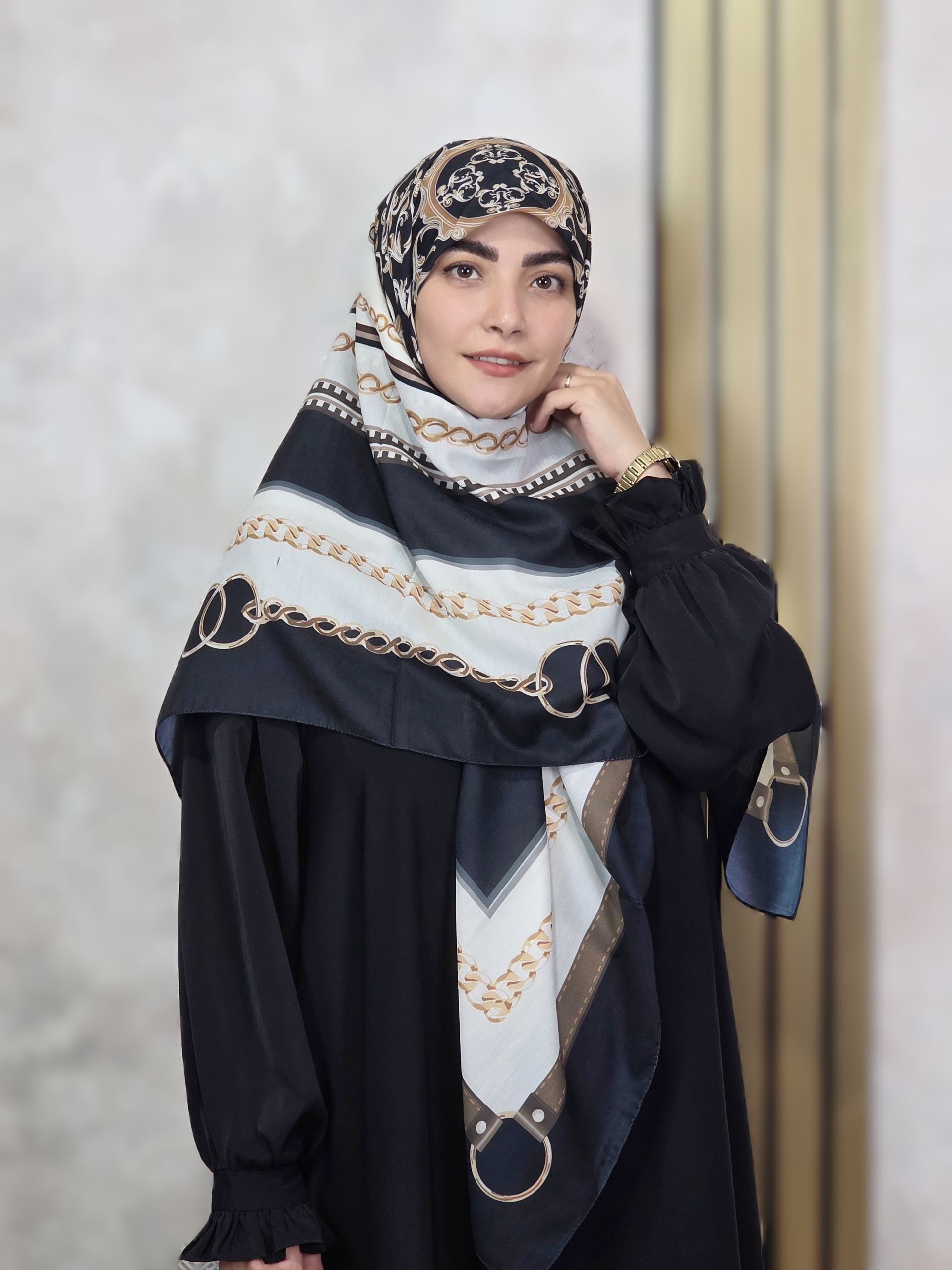 روسری سوپر نخ 140 اسلیمی مشکی