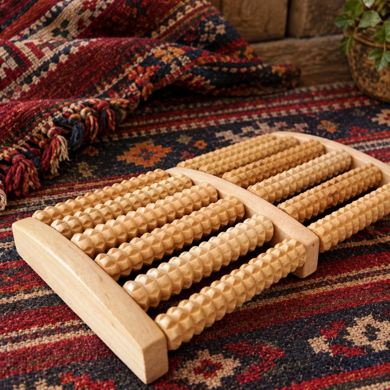 ماساژور چوبی کف پا 12 غلطکی