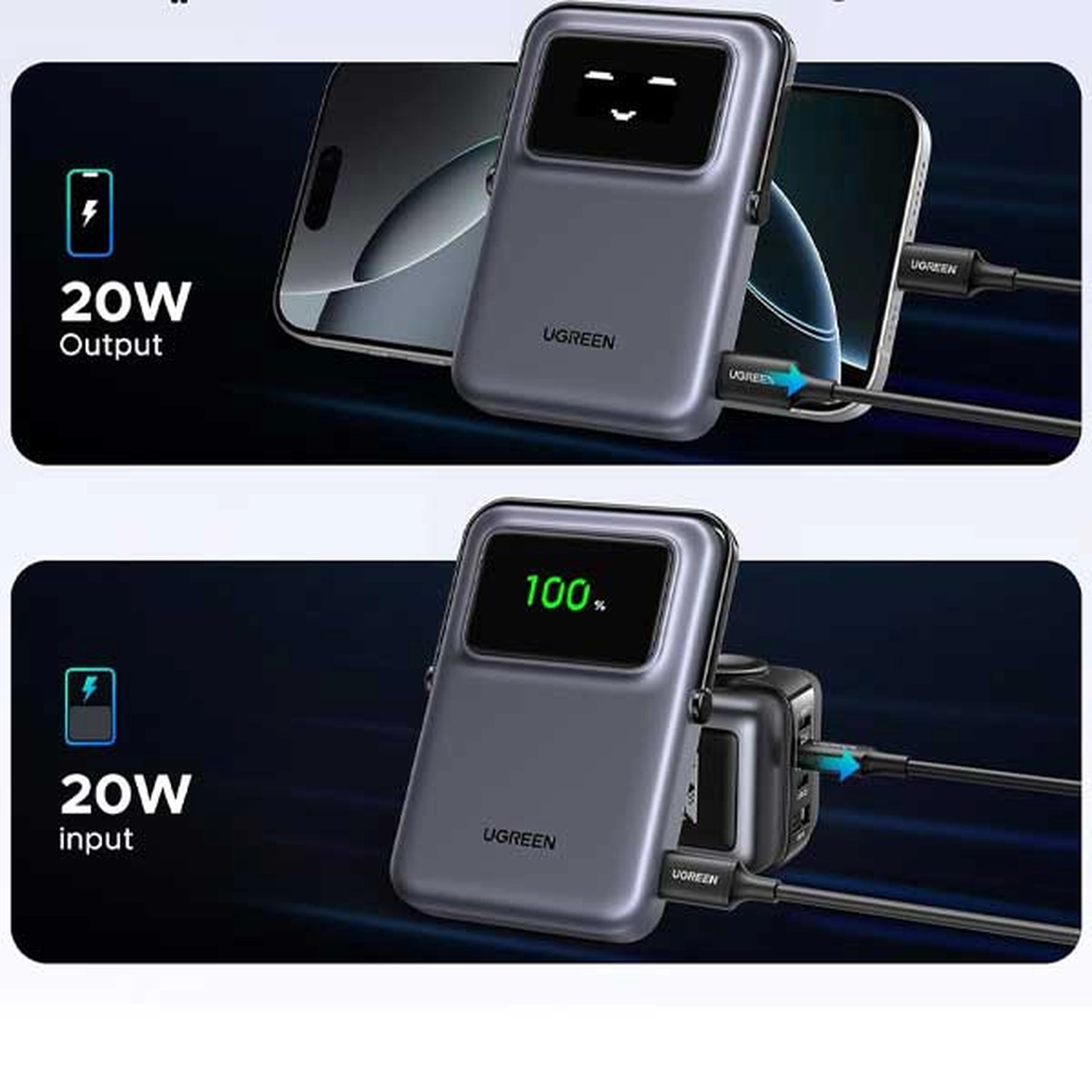 پاوربانک وایرلس PD و فست شارژ UGREEN 10000mAh مدل Uno PB764 20W - یاسی (گارانتی 18 ماهه آسان پیشرو)(45337)جدید
