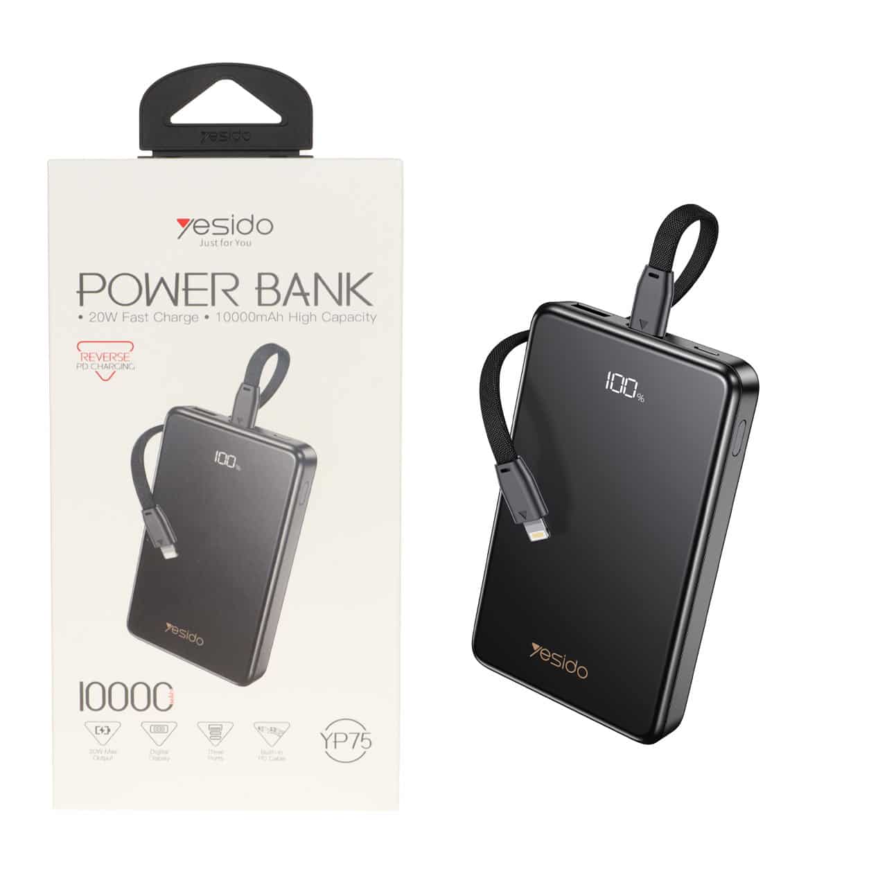 پاوربانک فست شارژ Yesido 10000mAh مدل YP75 20W - مشکی (گارانتی 18 ماه تعویض نیکان همراه)جدید