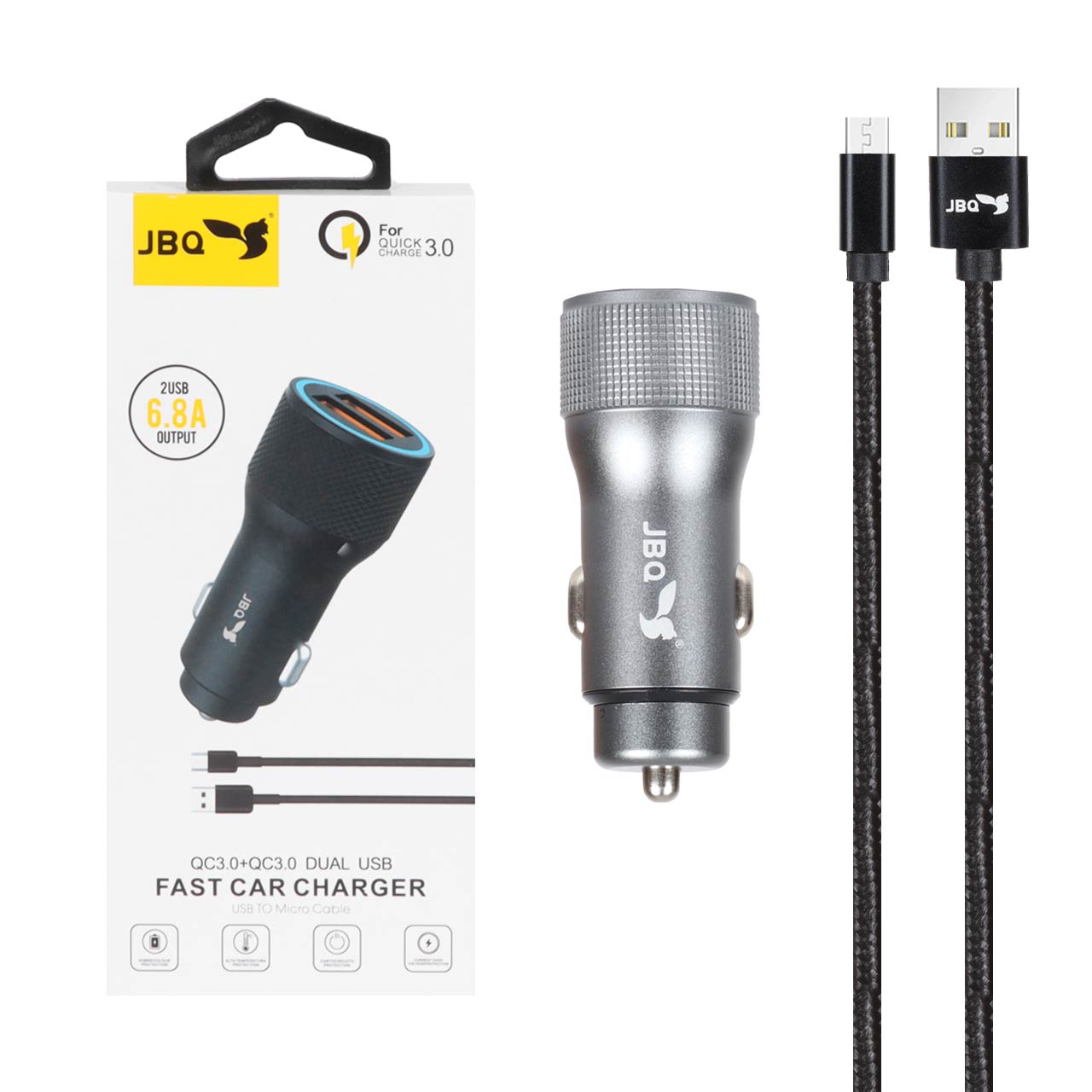 شارژر فندکی فست دو پورت JBQ مدل CC-D5 18W همراه با کابل اندروید - مشکی (گارانتی یکساله رصاصی)جدید