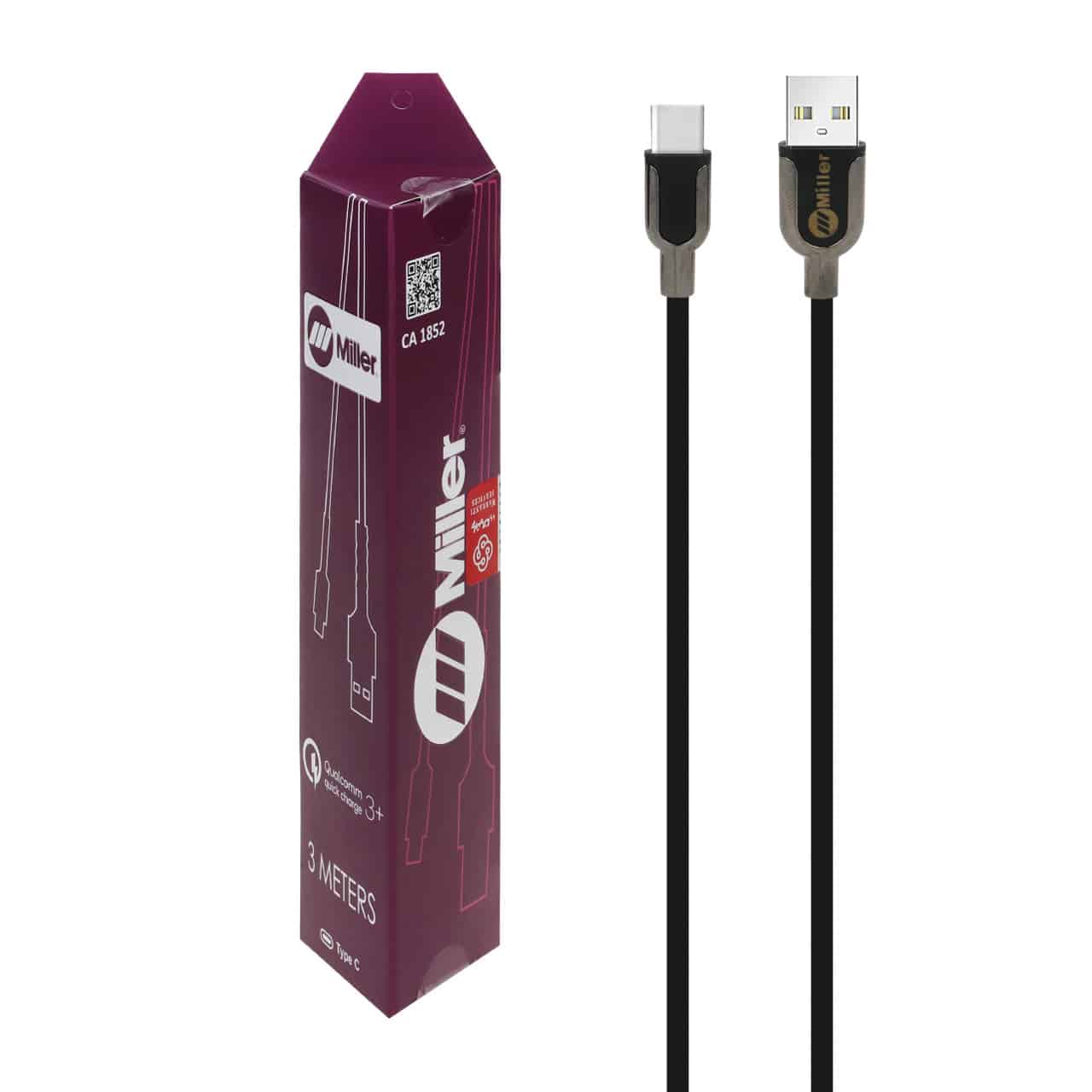 کابل شارژ 3 متری سوپر فست Miller Type-C مدل CA-1852 - مشکی
