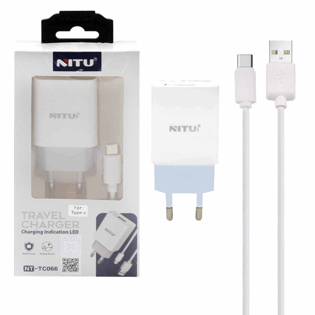 شارژر دیواری فست تک پورت Nitu مدل NT-TC066 به همراه کابل شارژ اندروید - سفید