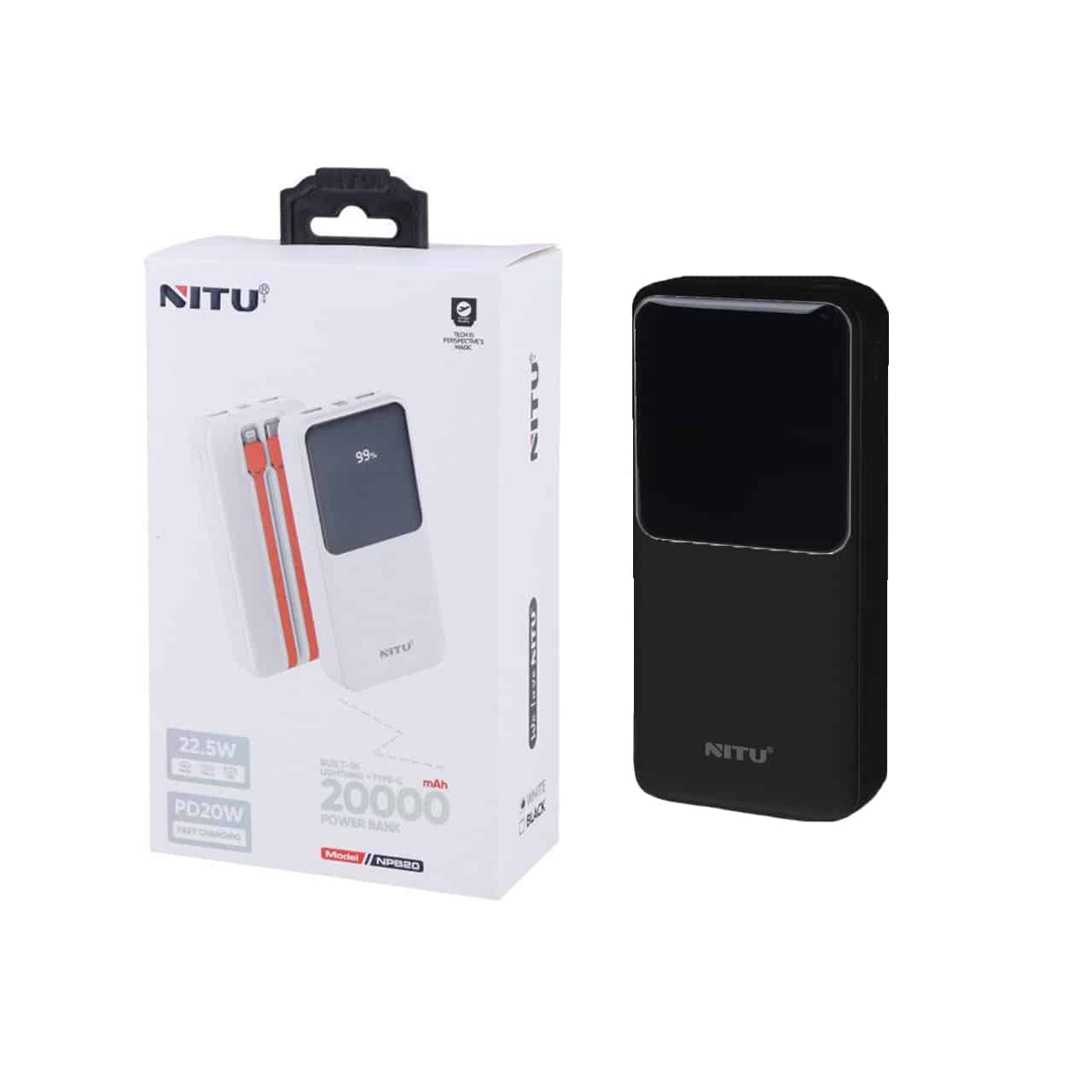 پاوربانک PD و فست شارژ Nitu 20000mAh مدل NPB20 22.5W - مشکی (گارانتی 18 ماهه تعویض نیکان همراه)جدید