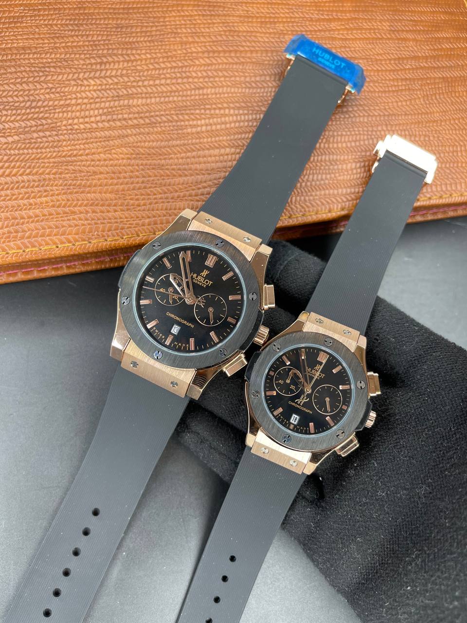 ست ساعت زنانه و مردانه هابلوت Hublot سه موتوره فعال بند رابر موتور ژاپن کد 2115850