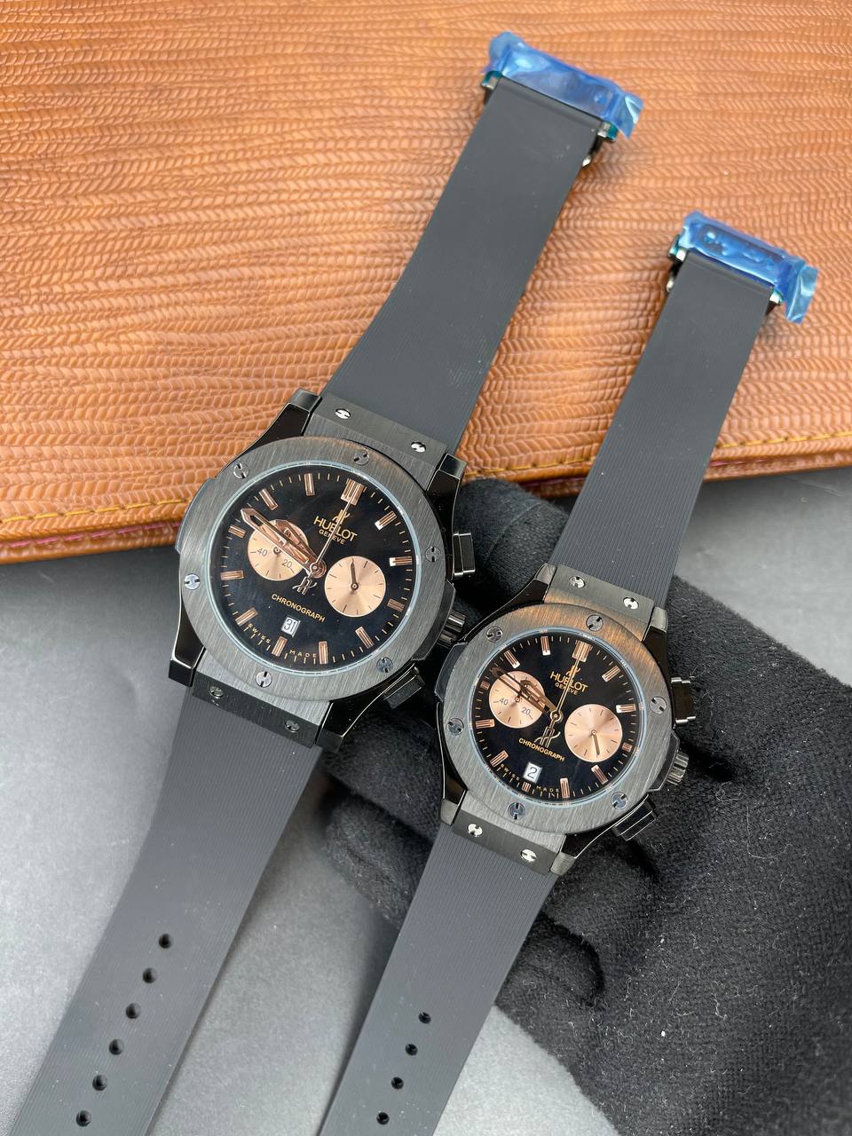 ست ساعت زنانه و مردانه هابلوت Hublot سه موتوره فعال بند رابر موتور ژاپن کد 2115852