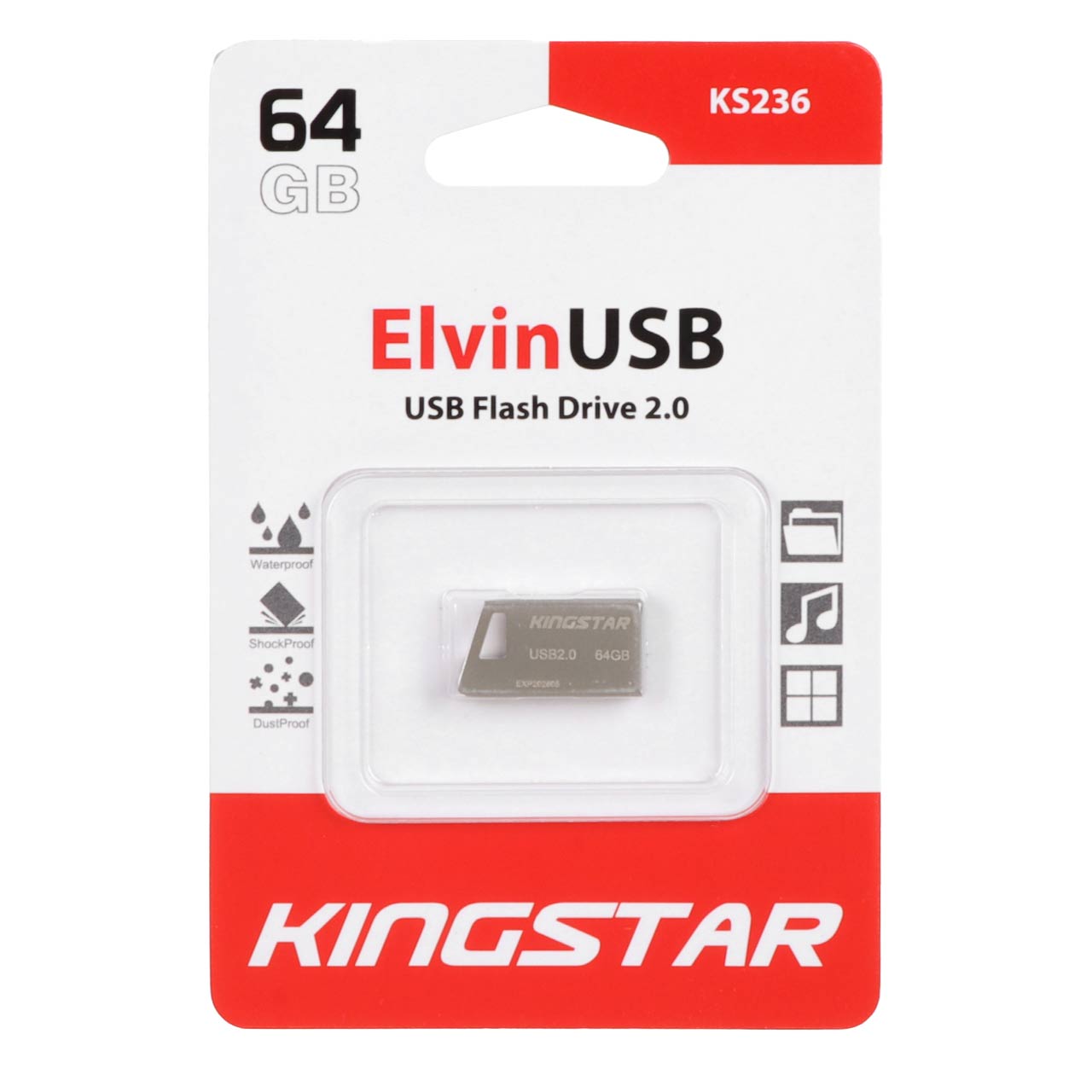 فلشKingStar Elvin KS236 USB2.0 Flash Memory - 64GB (گارانتی متین) نقره ای