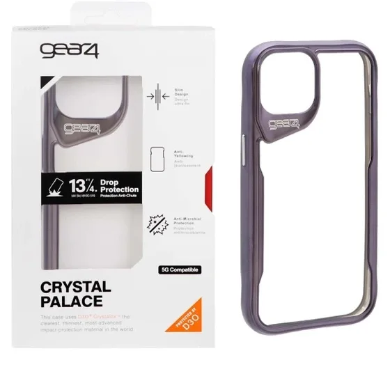 قاب گوشی 15 آیفون نرمال اورجینال جیرفور gear4 طرح CRYSTAL PLACE طلقی شیشه ای مگ سیف دار شفاف