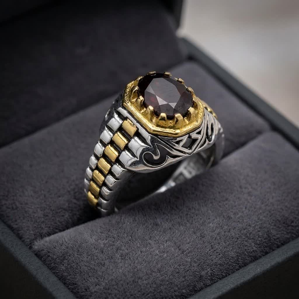 انگشتر نقره باسنگ گارنت کد 5725