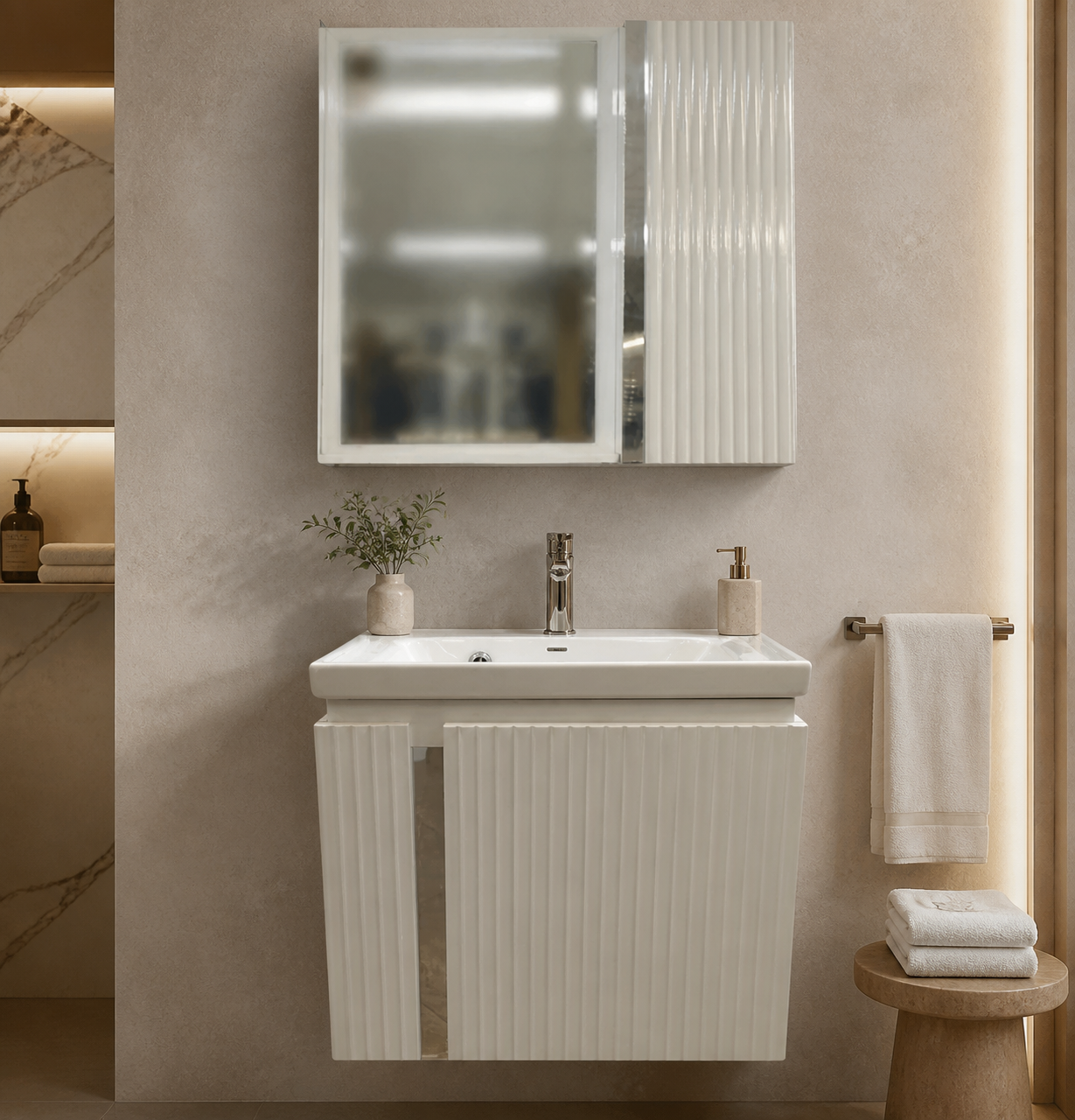 کابینت روشویی دیواری همراه آینه باکس PVC