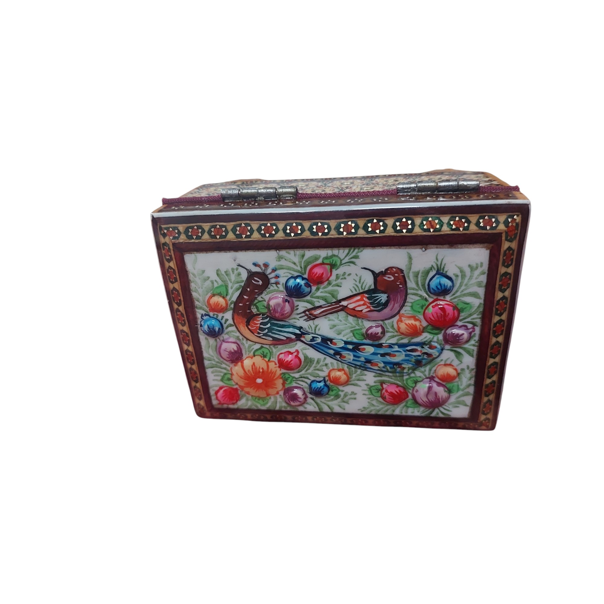 جعبه خاتم کاری جواهرات مدل گل و مرغ کد258