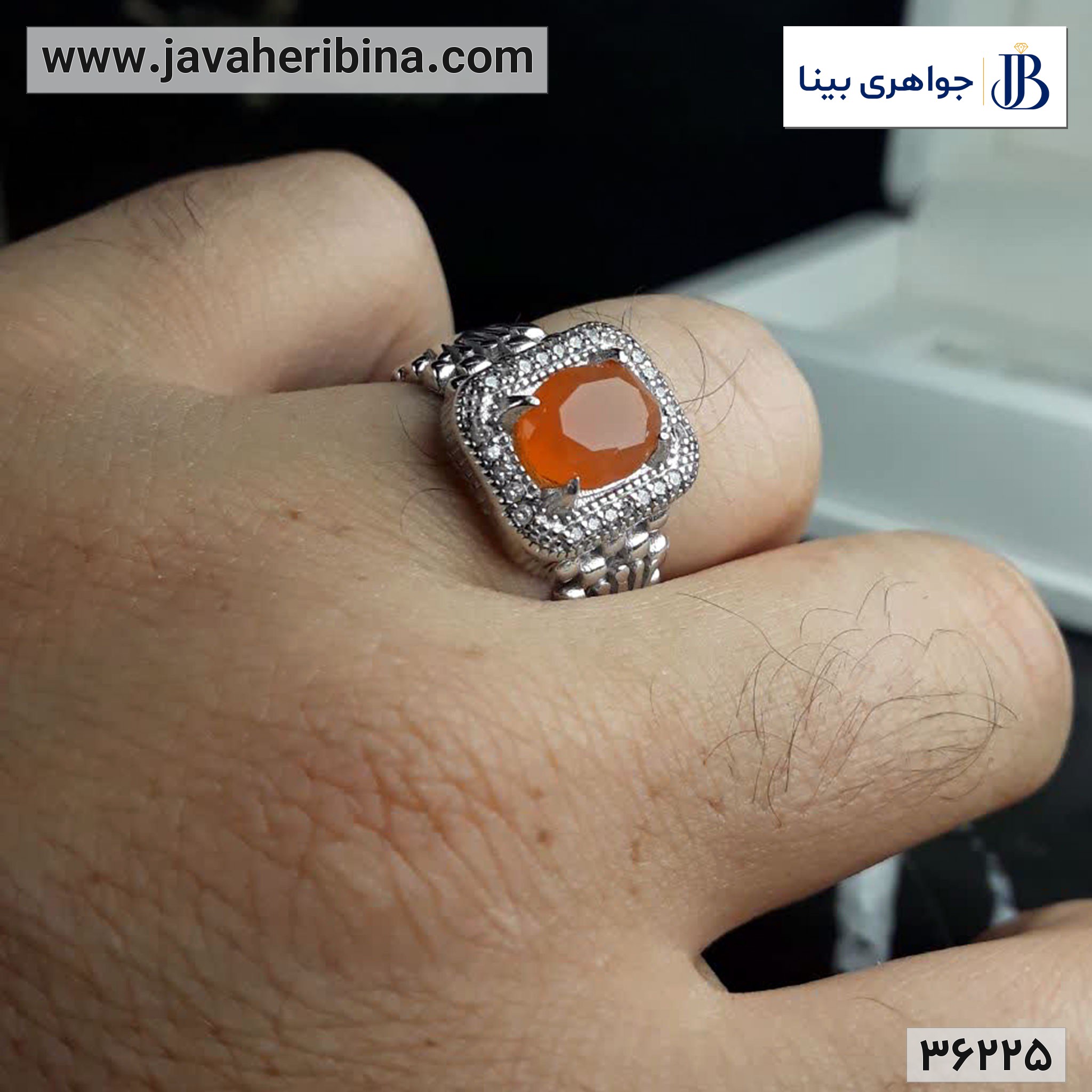 انگشتر عقیق یمنی پرتقالی نقره مردانه رولکسی با روکش رودیوم کد36225