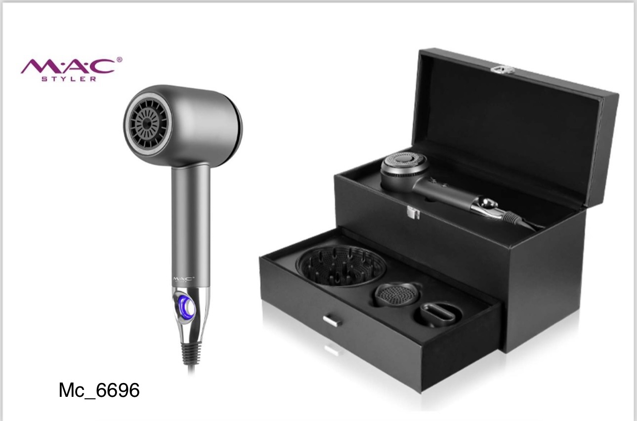 سشوار فوق حرفهای موتور ایتالیایی 2600 وات مک استایلر (MAC Styler) مدل MC-6696A مشکیجدید