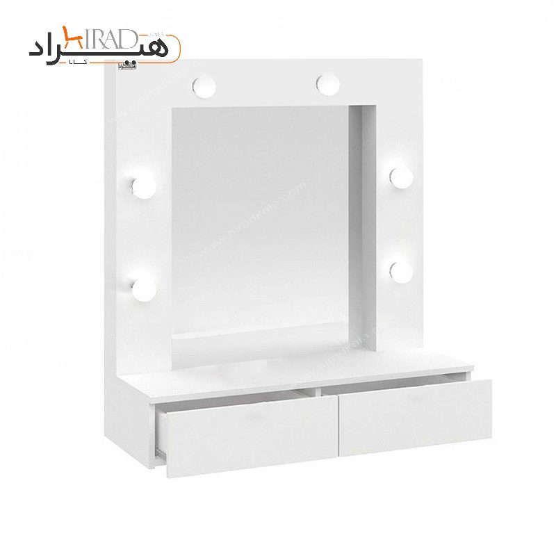 میز آرایش نوردار دیواری سفید هالیوودی هیراد مدل U108