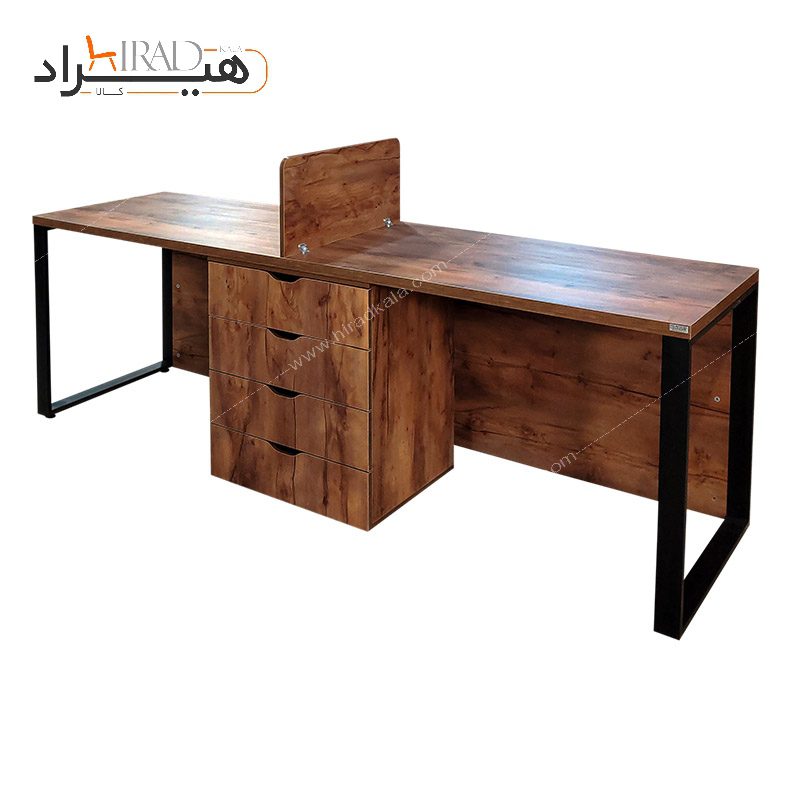 میز کار گروهی دو نفره 230×70 با کمد 4 کشو و پارتیشن هیراد مدل W100