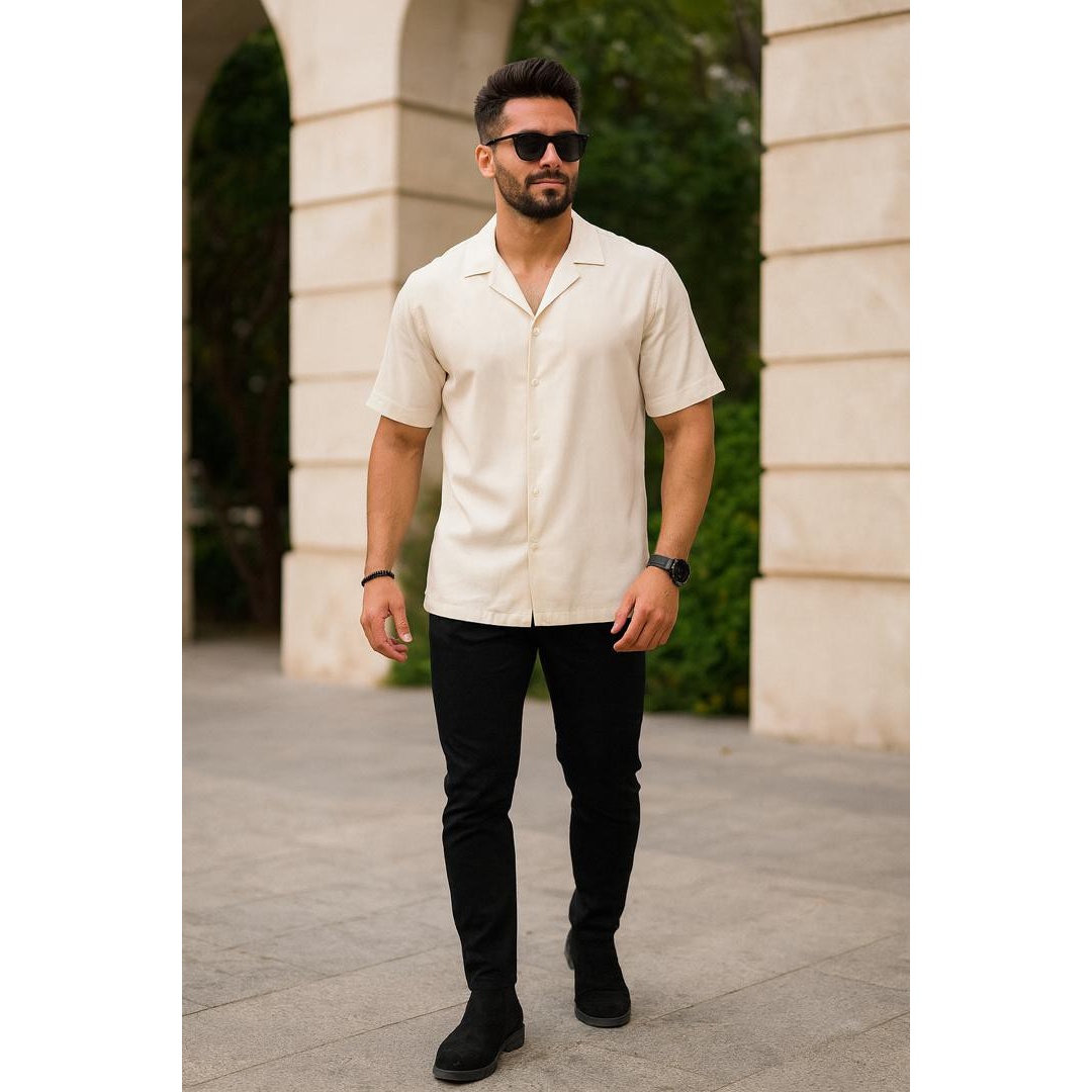 پیراهن مردانه اچ اند ام استین کوتاه یقعه انگلیسی نخی کد 028