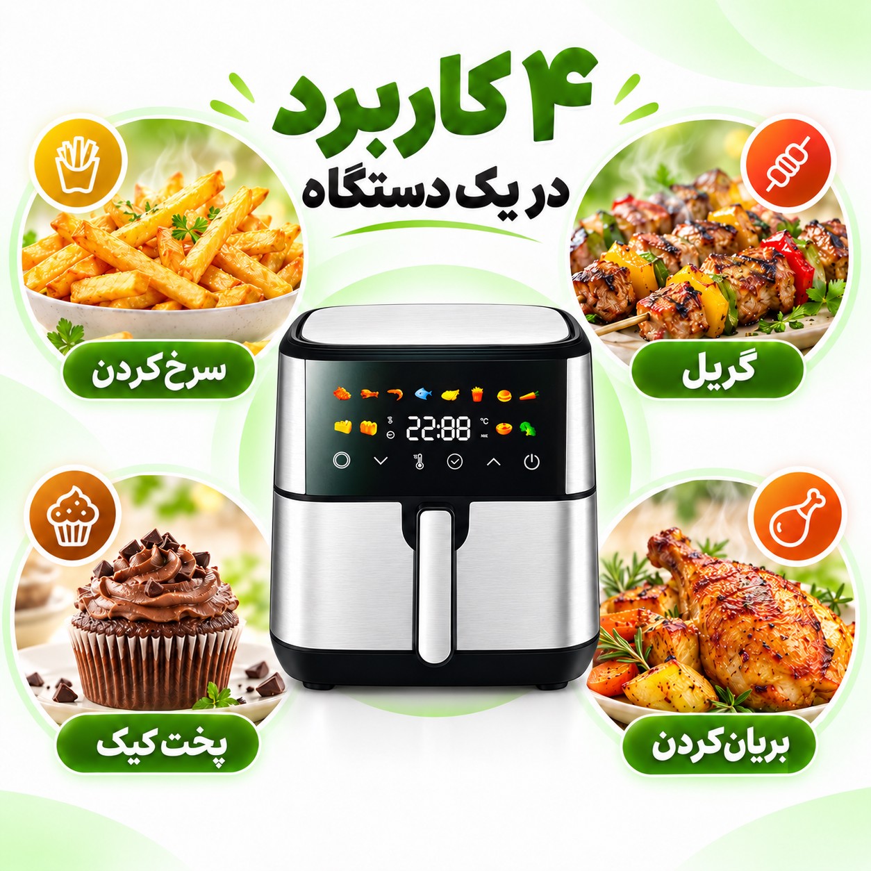 سرخکن فیلیپس 18.5 لیتری 8500 وات، دو المنت، WiFi و پخت حرفهایجدید