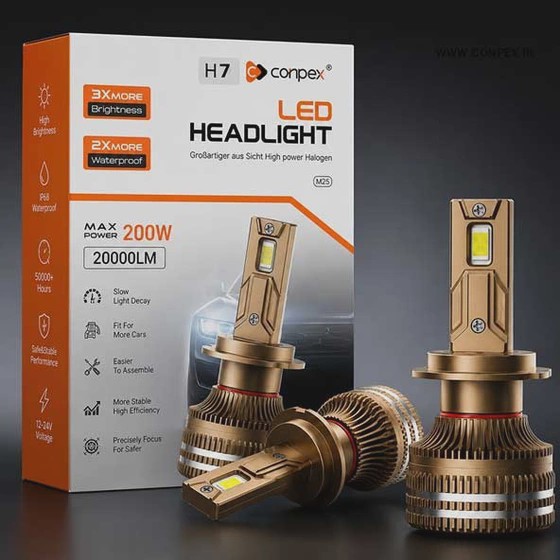 هدلایت فوق قدرتمندM75 کانپکس (200وات) اورجینال پایه h7 بسته دو عددیجدید