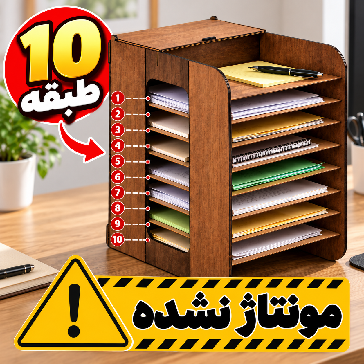 کازیه اداری 10 طبقه - ساخته شده از چوب ام دی اف سه میل - توجه مونتاژ نشده ارسال می شود - پس کرایهجدید