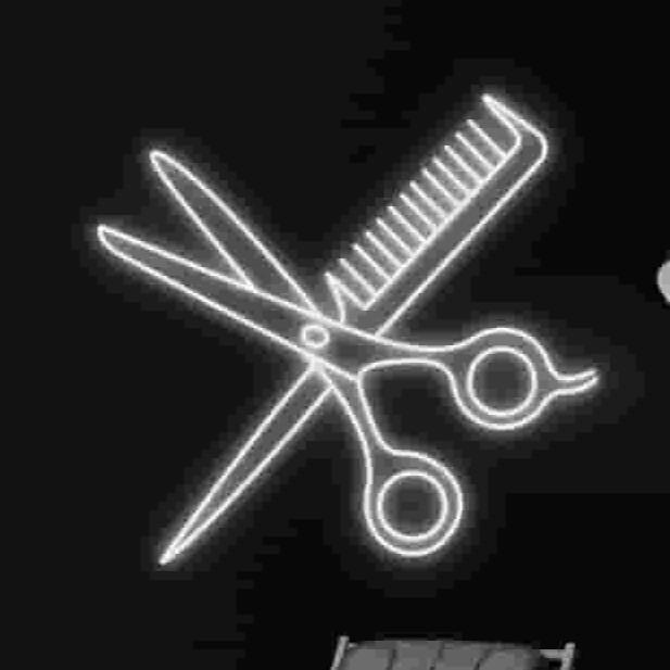 تابلو نئون طرح شانه و قیچی آرایشگری