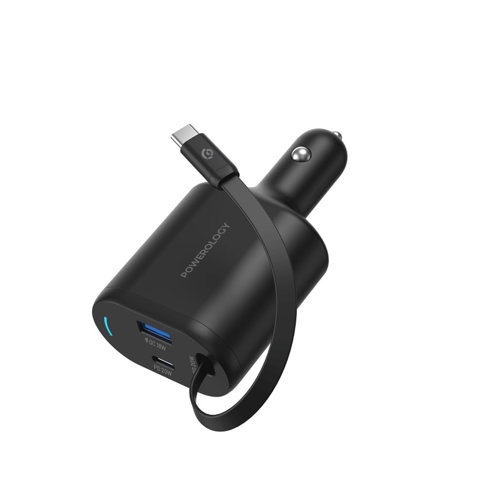 شارژر فندکی 70 وات پاورولوجی مدل Powerology Type-C Retractable Car Chargerجدید