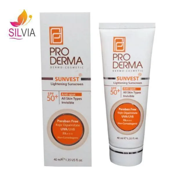 کرم ضد آفتاب و روشن کننده لک پوست بی رنگ SPF50 پرودرما 40 میل