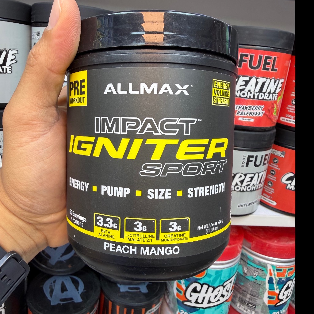 پودر پمپ قبل از تمرین ایمپکت ایگنایتر اسپورت آلمکس 320 گرم (50 سروینگ) ALLMAX Nutrition Impact Igniter Sport 320gجدید
