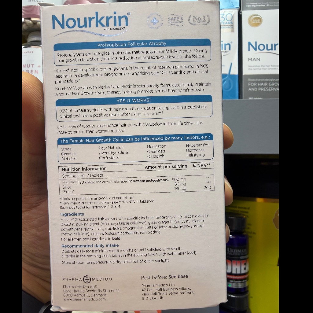 قرص ضد ریزش و تقویت رشد مو بانوان نورکرین 180 عددی (دوره 3 ماهه) Nourkrin Woman Hair Growth Support 180 Tabletsجدید