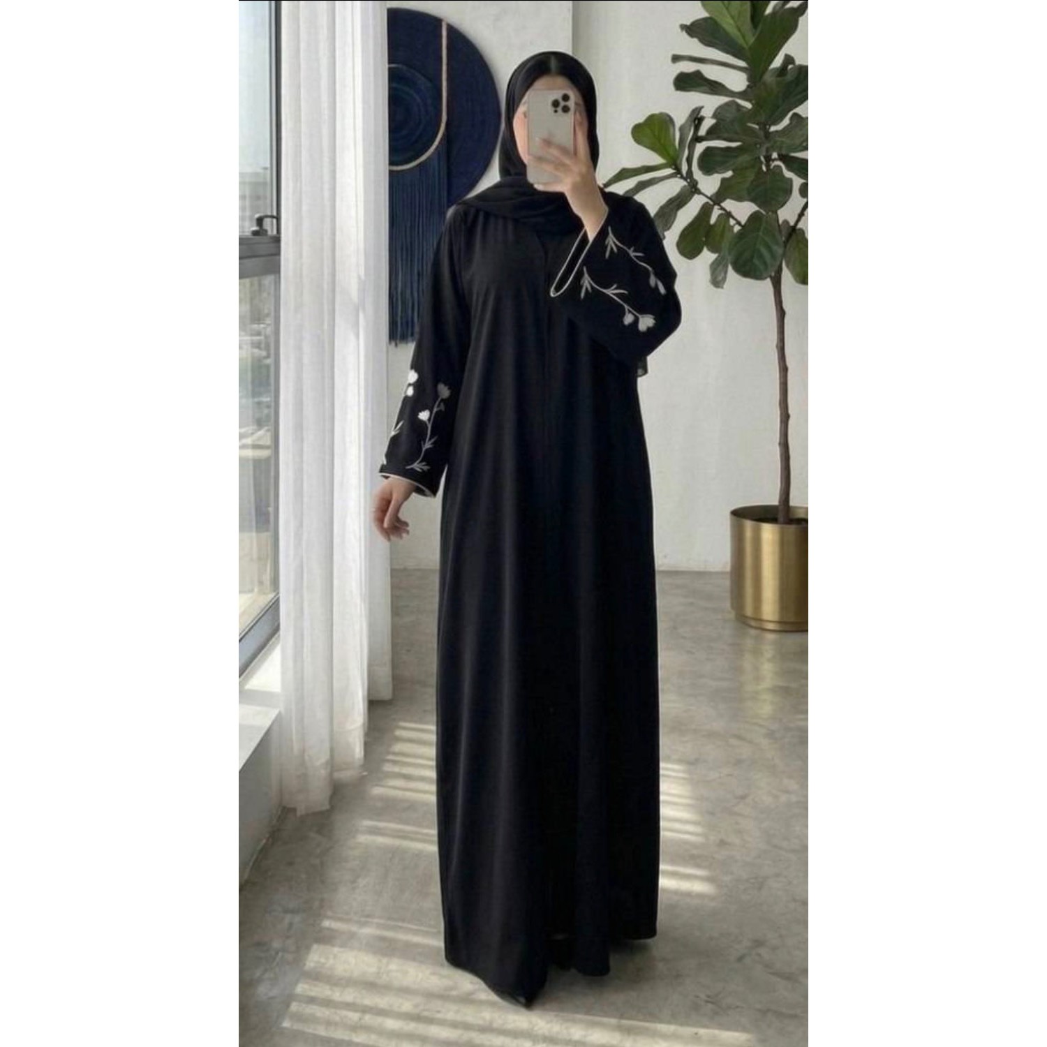عبا آستین گلدوزی زنانه و دخترانه الیزه جت بلک دوخت مزونی باکیفیت پشت زیپی جدید