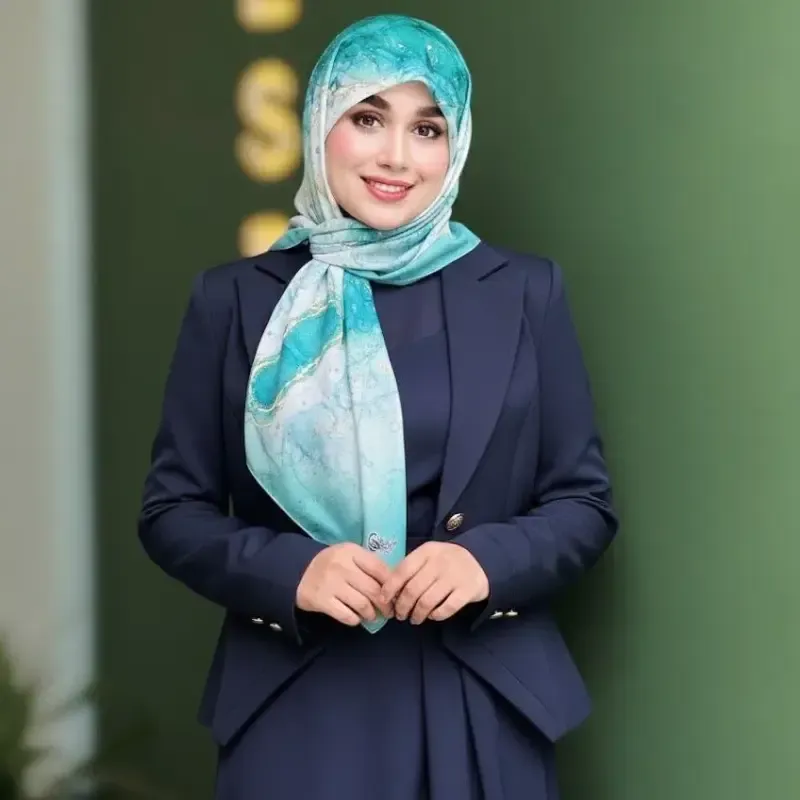 روسری نخی کاستوم طرح رزیتا قواره 115 رنگ فیروزه ایجدید