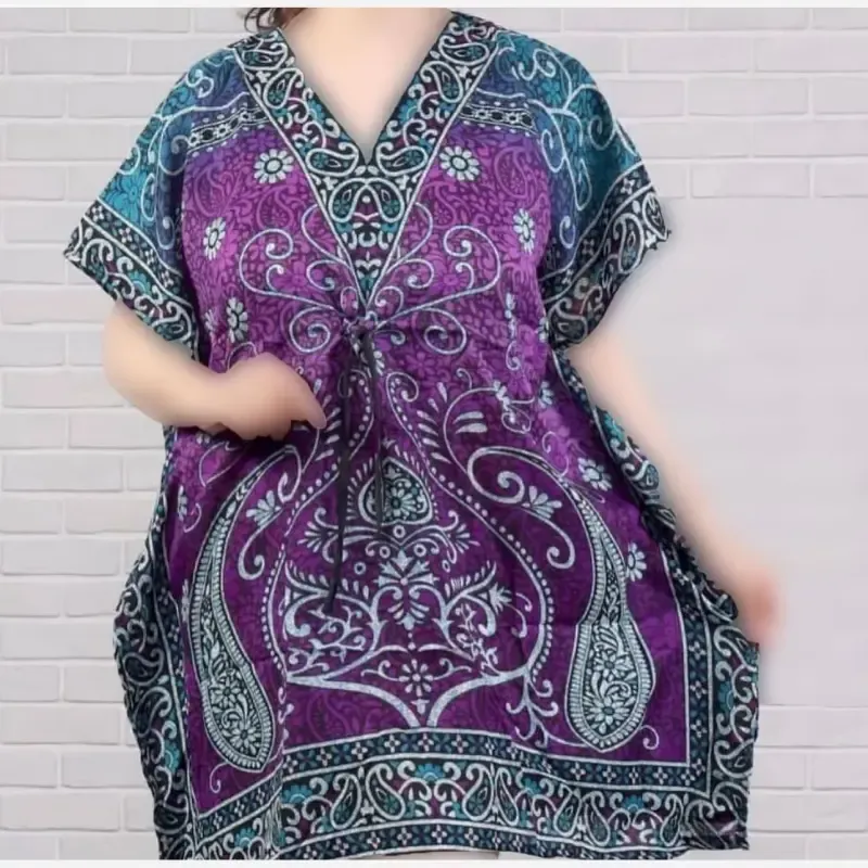 پیراهن طرح سنتی هندی بته جغه فری سایز سیلک هندی زنانه تا سایز 60 شیک و راحت چهارفصل بدون آبرفت و رنگ رفتجدید