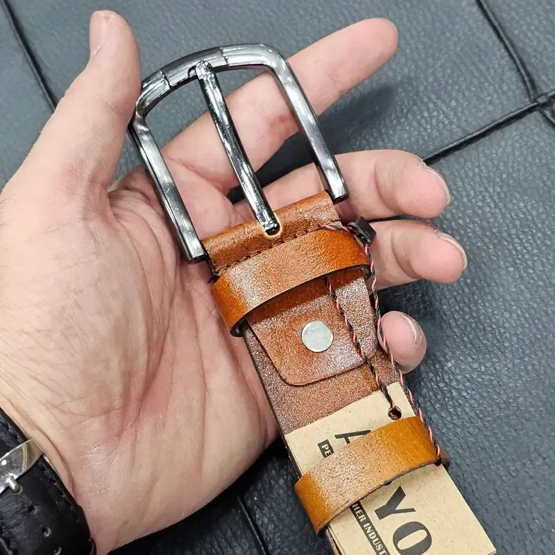 کمربند چرم طبیعی گاوی زبانهدار 4 سانتیمتری طول 125 سانتجدید