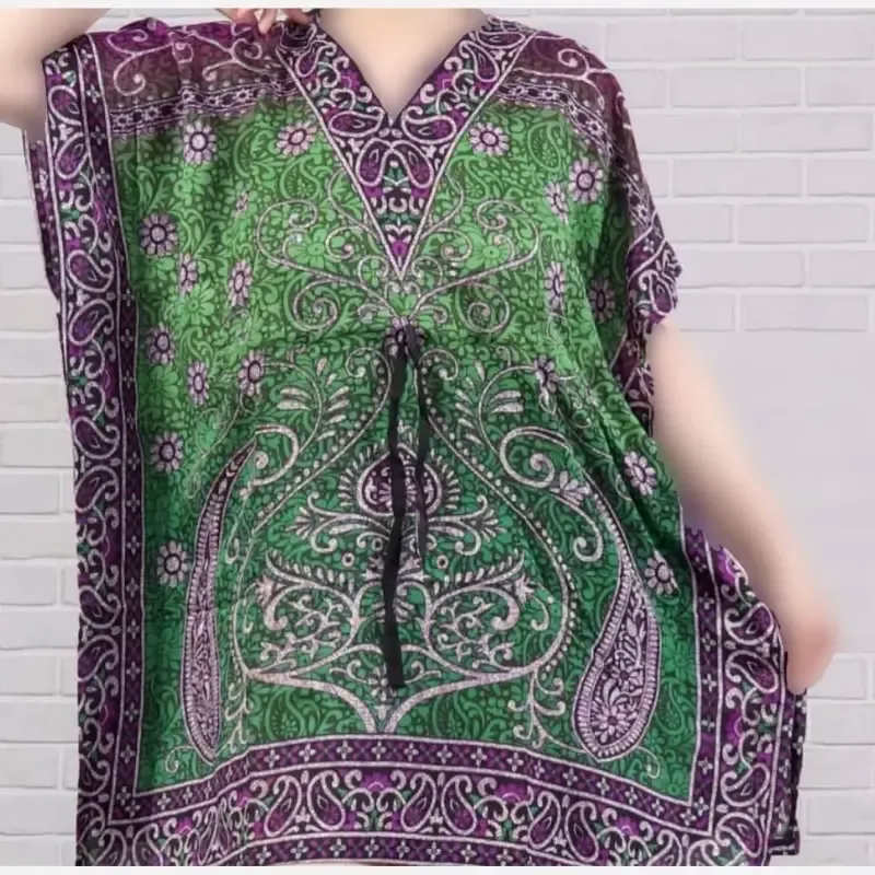 پیراهن طرح سنتی هندی بته جغه فری سایز سیلک هندی زنانه تا سایز 60 شیک و راحت چهارفصل بدون آبرفت و رنگ رفتجدید