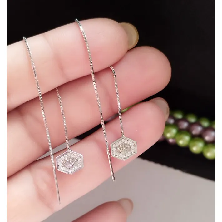گوشواره نقره بخیه عیار 925 با روکش طلا سفید طرح تاج