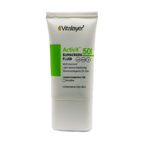 فلوئید ضد آفتاب پوست چرب اکتی ویت SPF50 بی رنگ 50 میل ویتالیر
