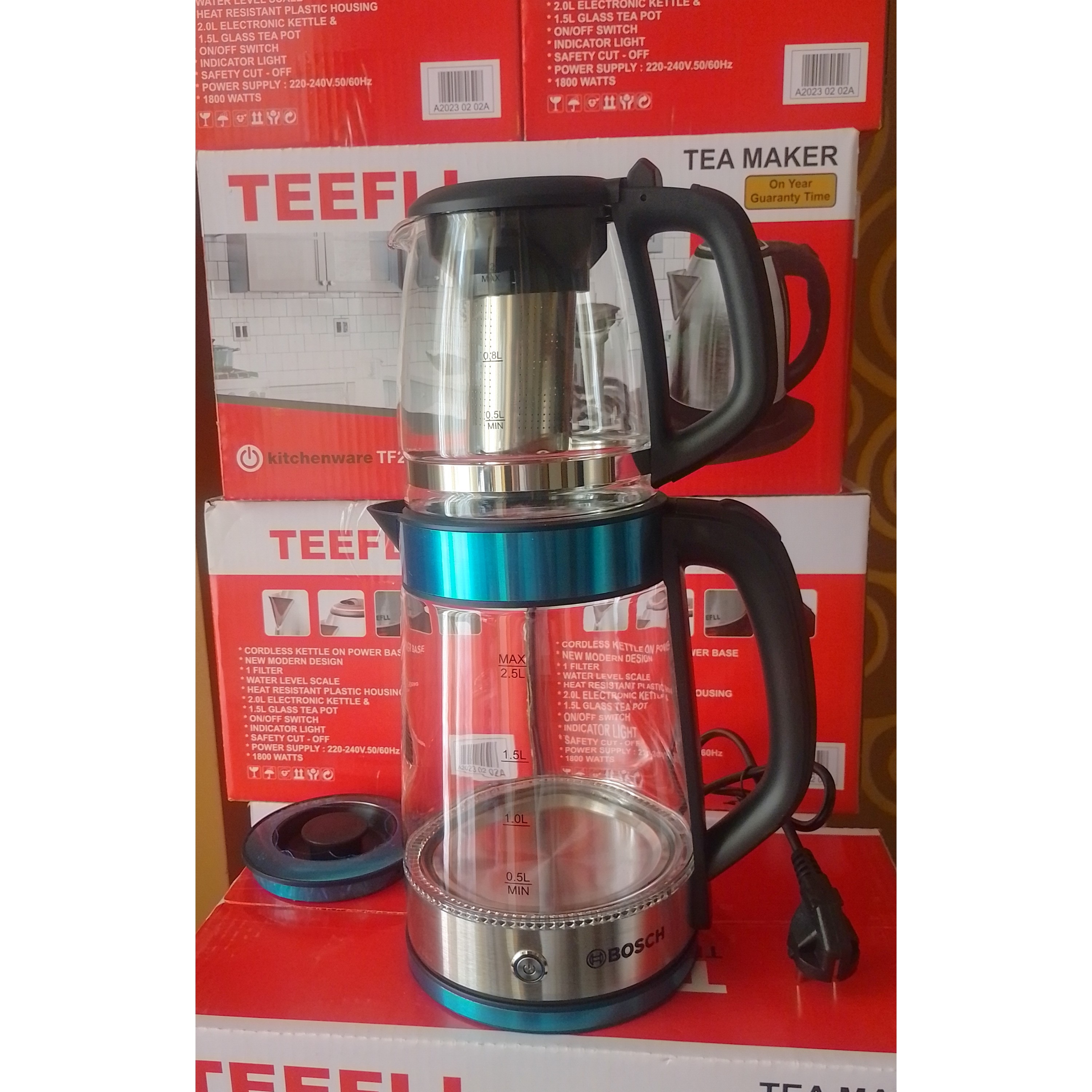 چای ساز ساده کلیدی پیرکس گرمکن روهمی چایی چایساز کتری درب استیل