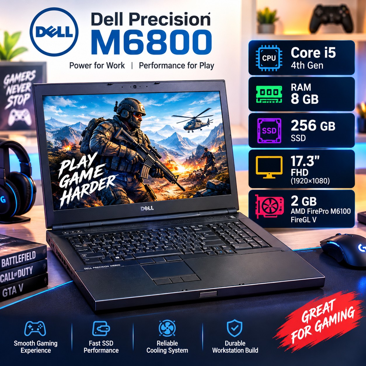 لپتاپ گرافیک دار DELL M6800 هارد SSD