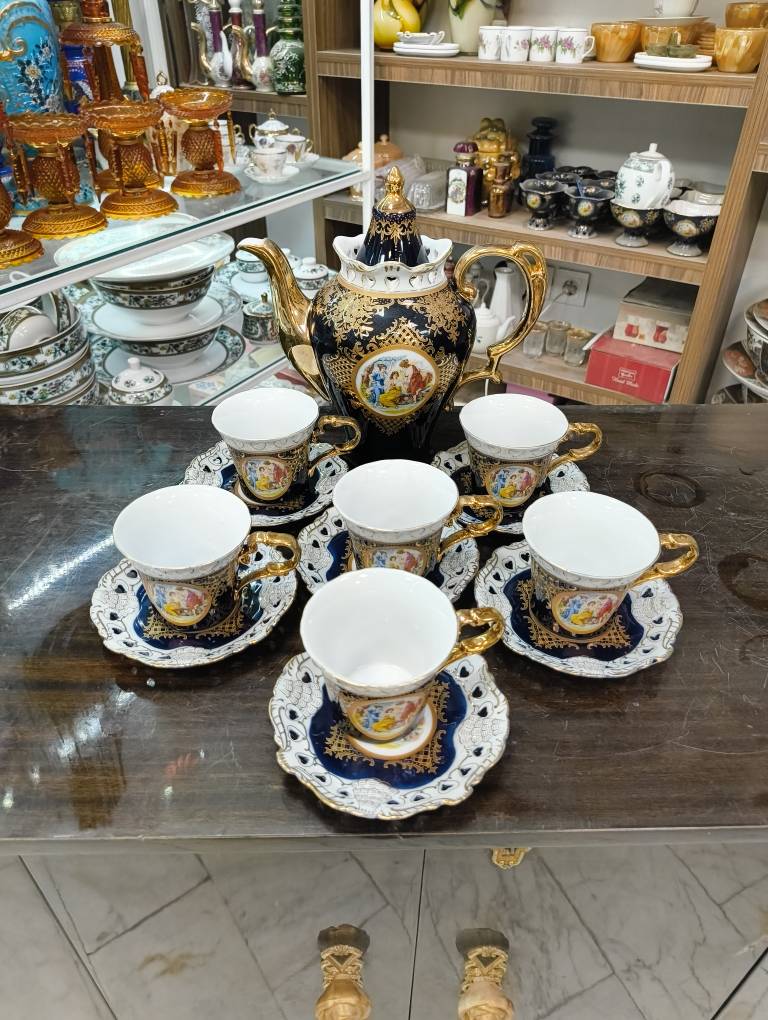 سرویس چایخوری سرمه ای سه دختر آنتیک