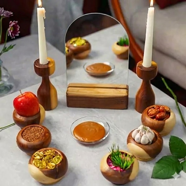 هفت سین چوبی از چوب طبیعی نارون