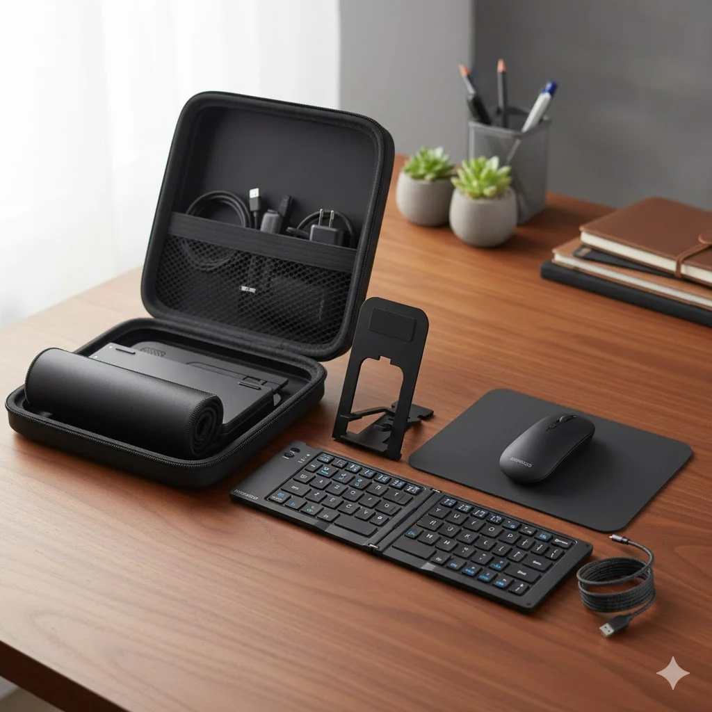 | ست کیبورد و ماوس 6 در 1 پورودو با پایه گوشی و اتصال چند دستگاهPorodo 6-in-1 Keyboard &amp;Mouse Set