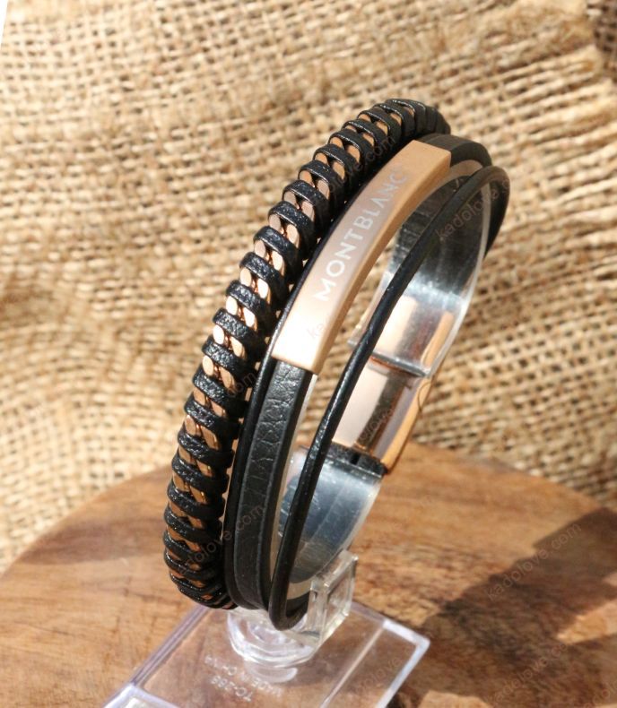 دستبند جدید چرمی سه لاین Montblanc کد 107