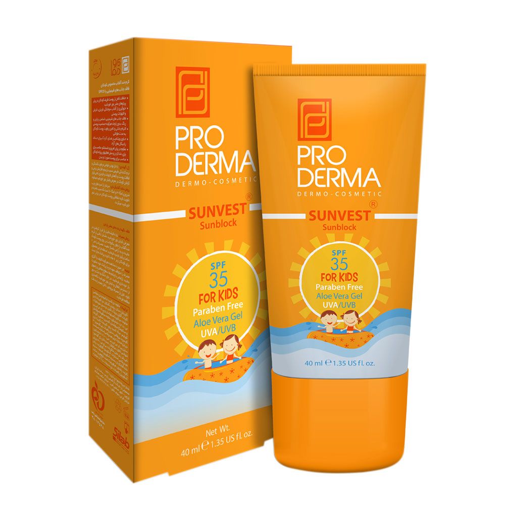 ضد آفتاب کودکان فاقد جاذب شیمیایی SPF35 سان وست پرودرما 40 میلجدید
