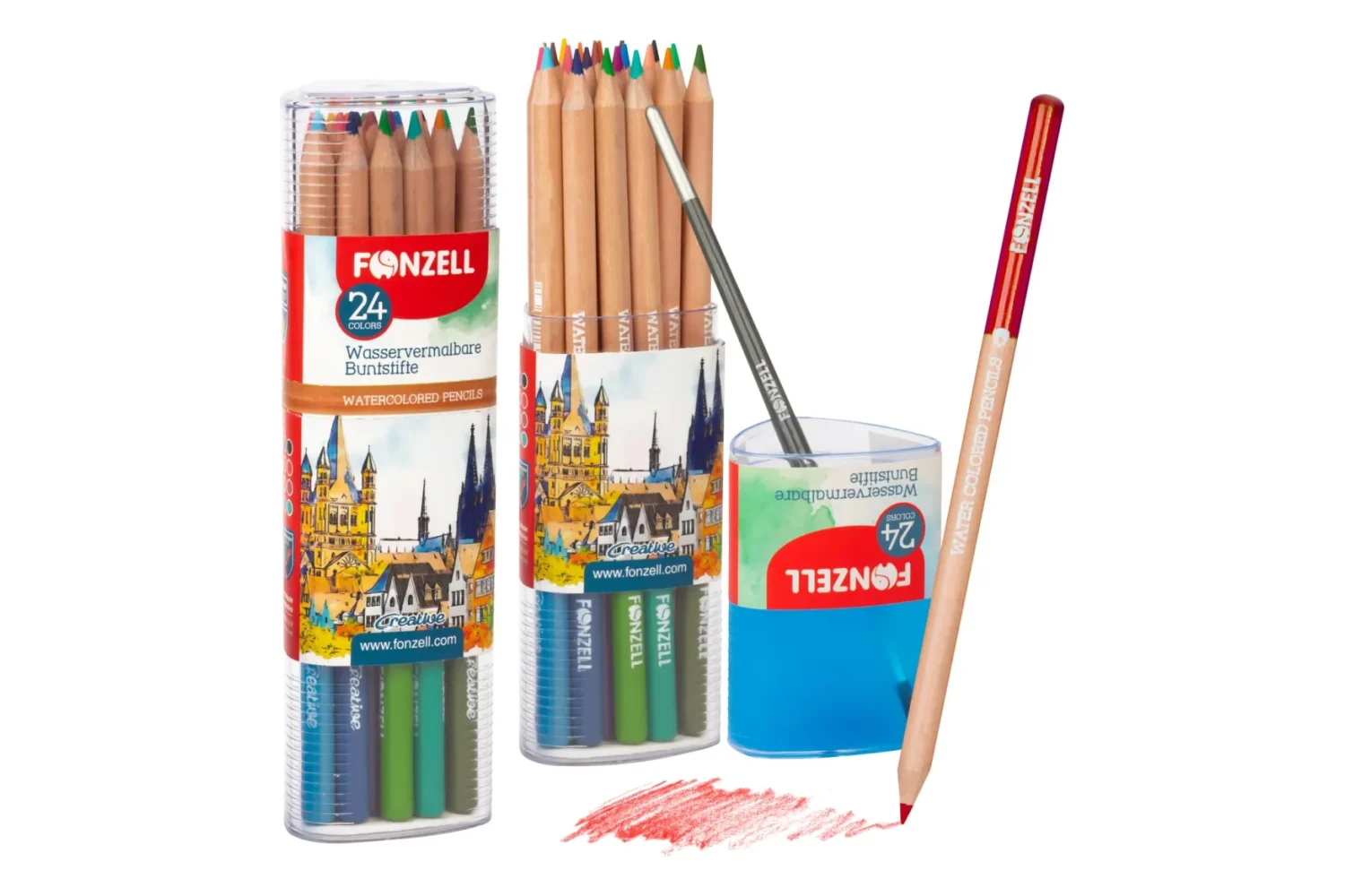مداد رنگی 24 رنگ آبرنگی استوانه ای سری creative فونزل (fonzell) (کد 463043)