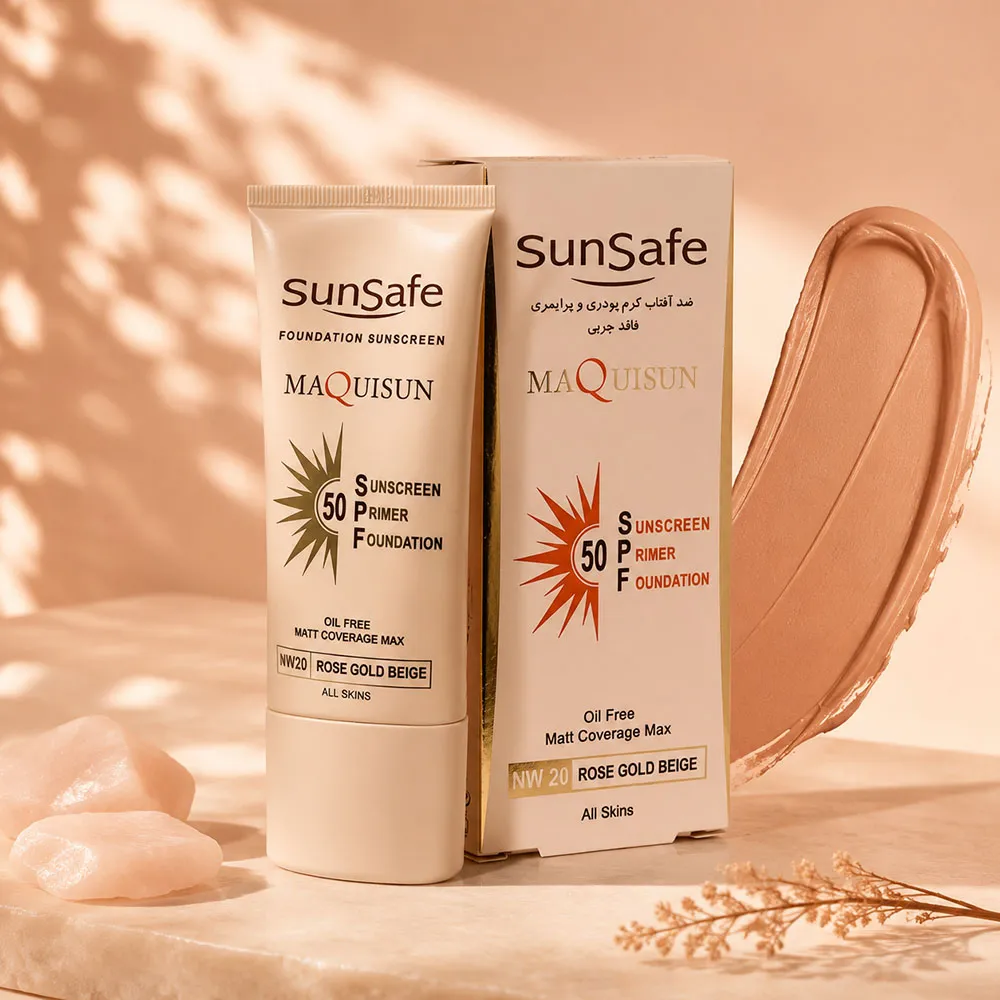 ⭐️ ضدآفتاب کرم پودری و پرایمری سان سیف مکیسان بژ رزگلد NW20جدید