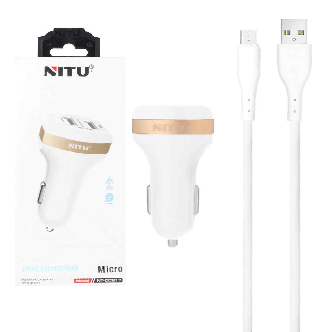 شارژر فندکی فست دو پورت Nitu مدل CC817 12W به همراه کابل شارژ اندروید
