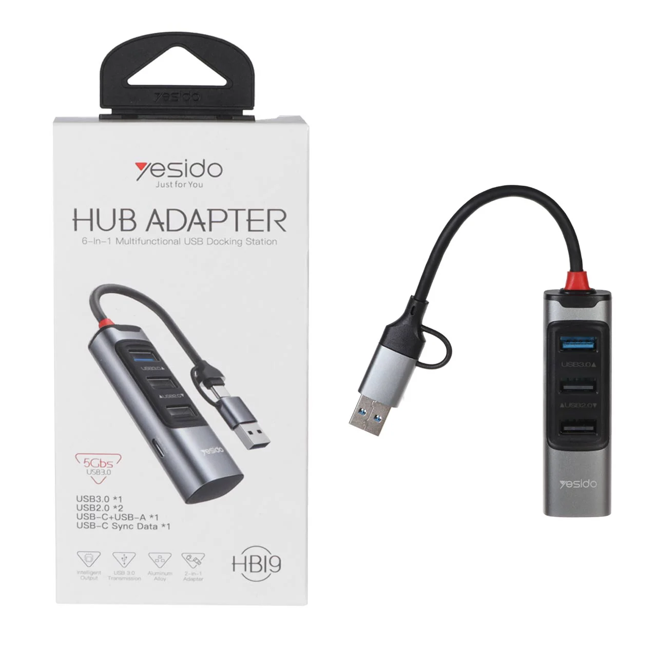 هاب 4 پورت Yesido USB 3.0/Type-C مدل HB19جدید