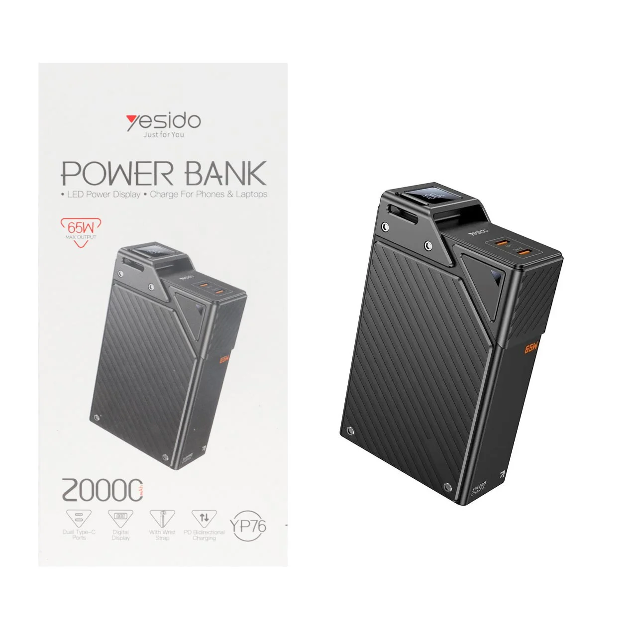 پاوربانک فست شارژ Yesido 65W 20000mAh مدل YP76جدید