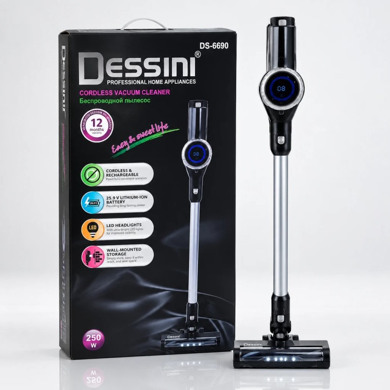 خرید و قیمت جاروبرقی شارژی عصایی دسینی مدل Dessini DS-6690 بهترین جاروشارژی بیسیم و پرقدرت با موتور BLDC، توان 250 وا